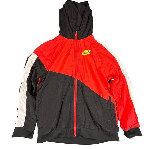 Nike Sportswear Full Zip Hooded Windbreaker Jacket Black Red Kids Boys Size XL - Picture 3 of 10